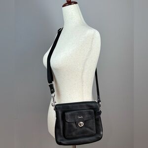 Coach Crossbody Bag Purse Black Leather Adjustable Strap Minimalist Cute Classic